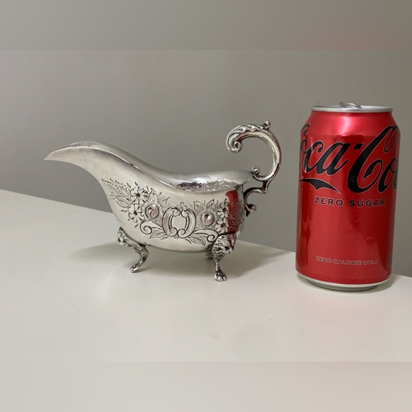 Early 20th Century Vtg Ornate Lion Head Silver Plated Copper Footed Gravy Boat - Picture 7 of 16